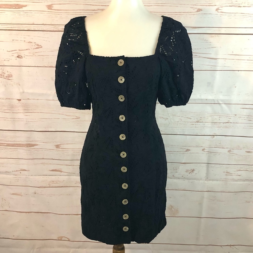 Free People Eyelet Lace Puff Sleeve Button Front Daniella Dress